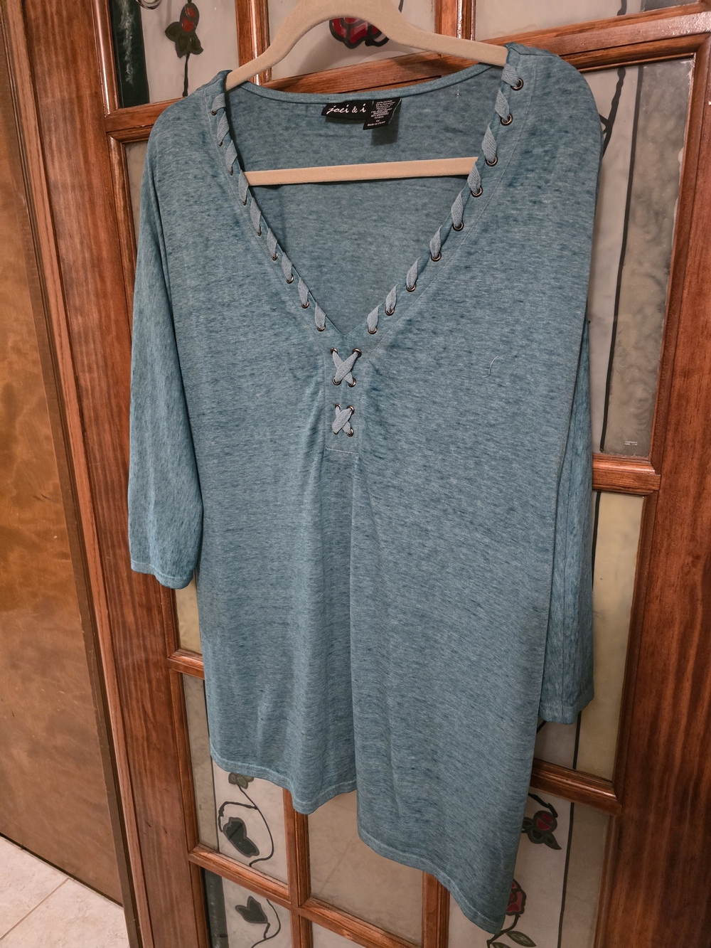 Just a Bit Teal Lace-Up V-Neck Tunic Top